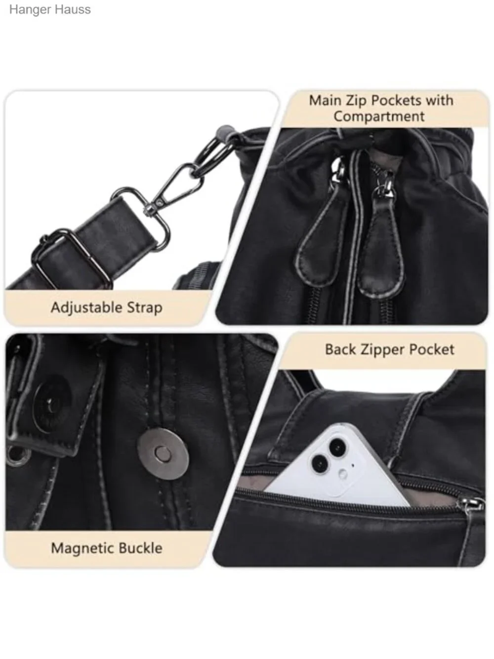 Vegan Leather Hobo Bag Women Shoulder Crossbody Tote Purse Handbag